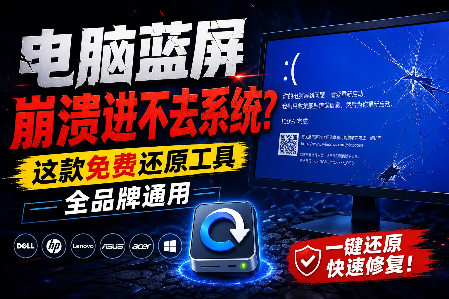 电脑蓝屏崩溃进不去系统?这款免费还原工具全品牌通用|码小屋