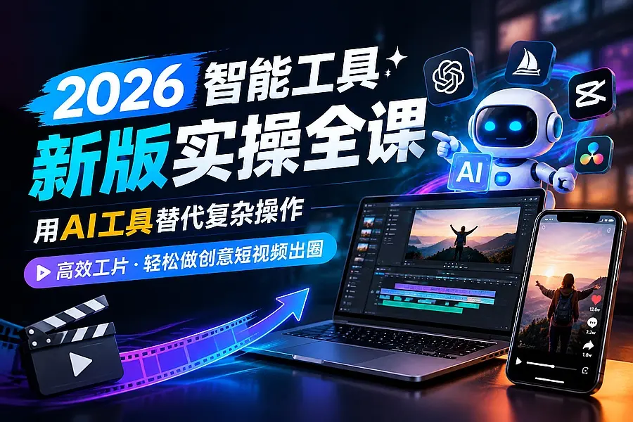 2026智能工具新版实操全课:用AI工具替代复杂操作,高效出片、轻松做创意短视频出圈|码小屋