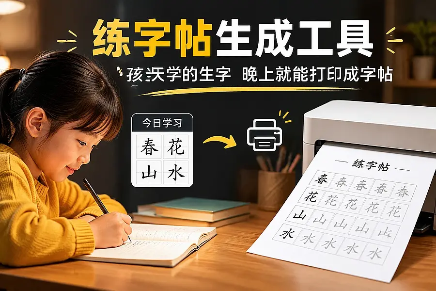 练字帖生成工具,孩子当天学的生字,晚上就能打印成字帖|码小屋