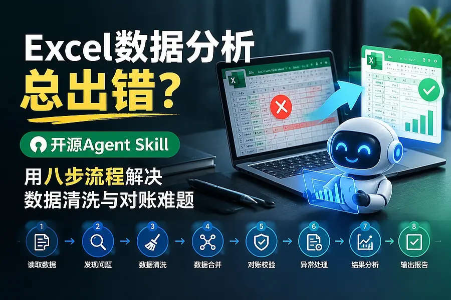 Excel数据分析总出错?开源Agent Skill用八步流程解决数据清洗与对账难题|码小屋