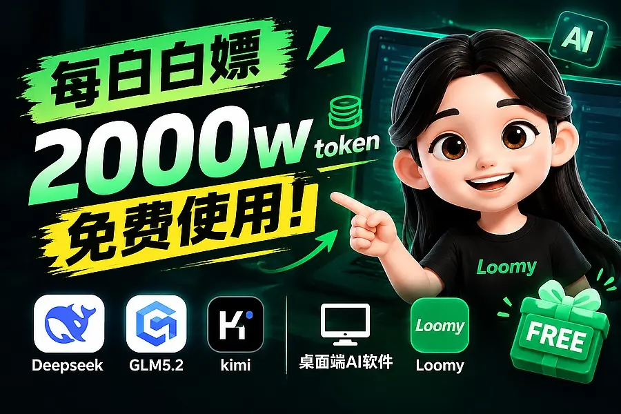 Loomy桌面AI软件免费使用,每天白嫖2000万token,白嫖使用 Deepseek、Glm5.2、kimi 等模型|码小屋
