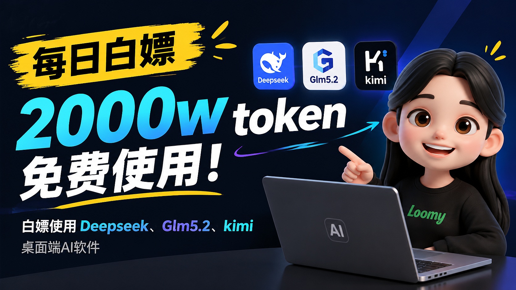 Loomy桌面AI软件免费使用,每天白嫖2000万token,白嫖使用 Deepseek、Glm5.2、kimi 等模型|码小屋